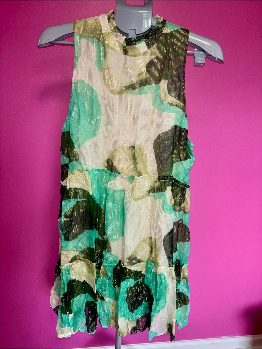 Oliphant ladies teal & beige mock neck mini summer dress NWT MSRP $278! - Picture 5 of 9